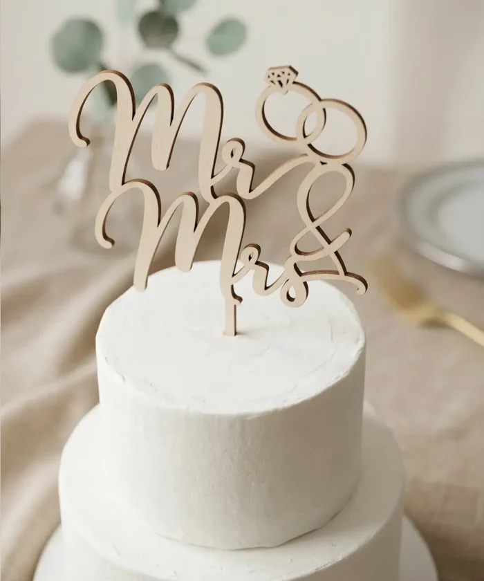 Mr & Mrs caketopper, med ring - Træ