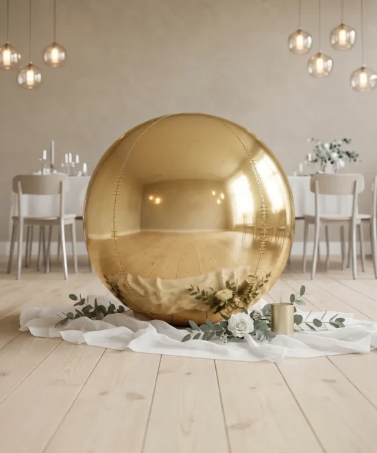 Mirrorball folieballon, Mellem – Guld 127 cm