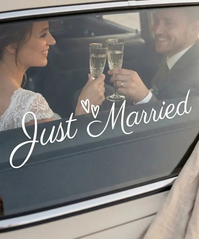 Just Married mærkat til bil - Hvid