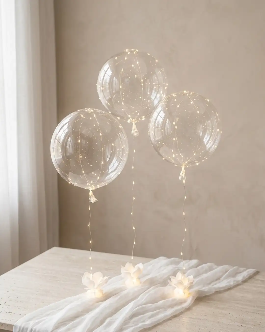 LED Balloner Sæt (3stk.) - Klare med Lyskæde