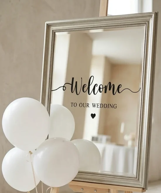 Mærkat: “Welcome To Our Wedding” Sort - 21×57 cm