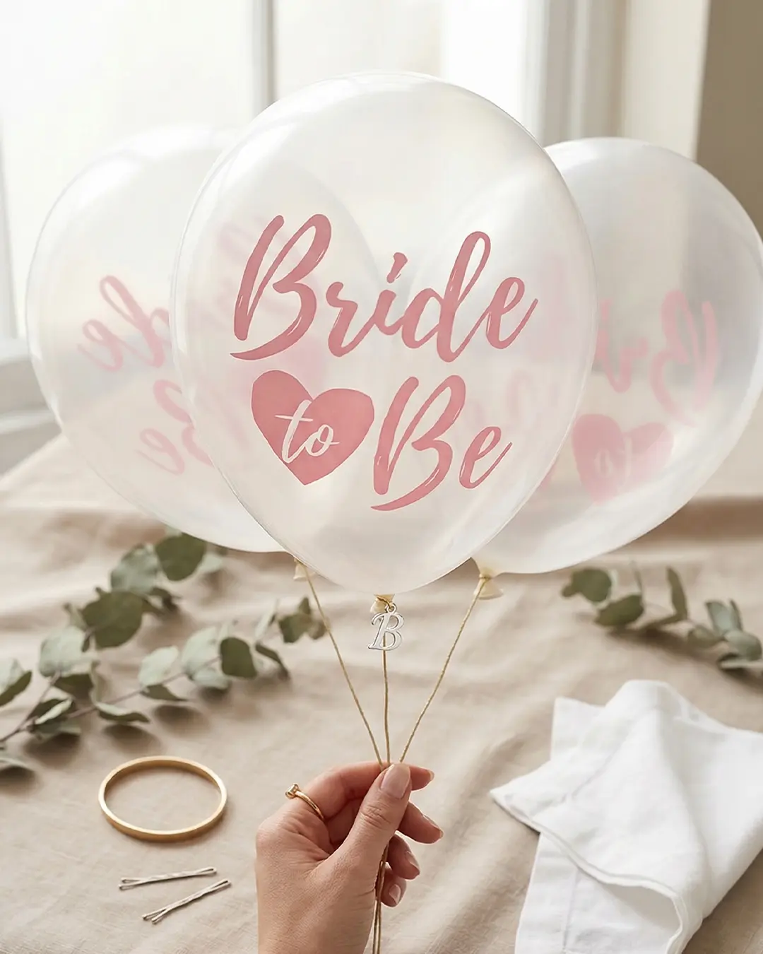 balloner, 30 cm, Bride to be, krystalklar - 6 stk.