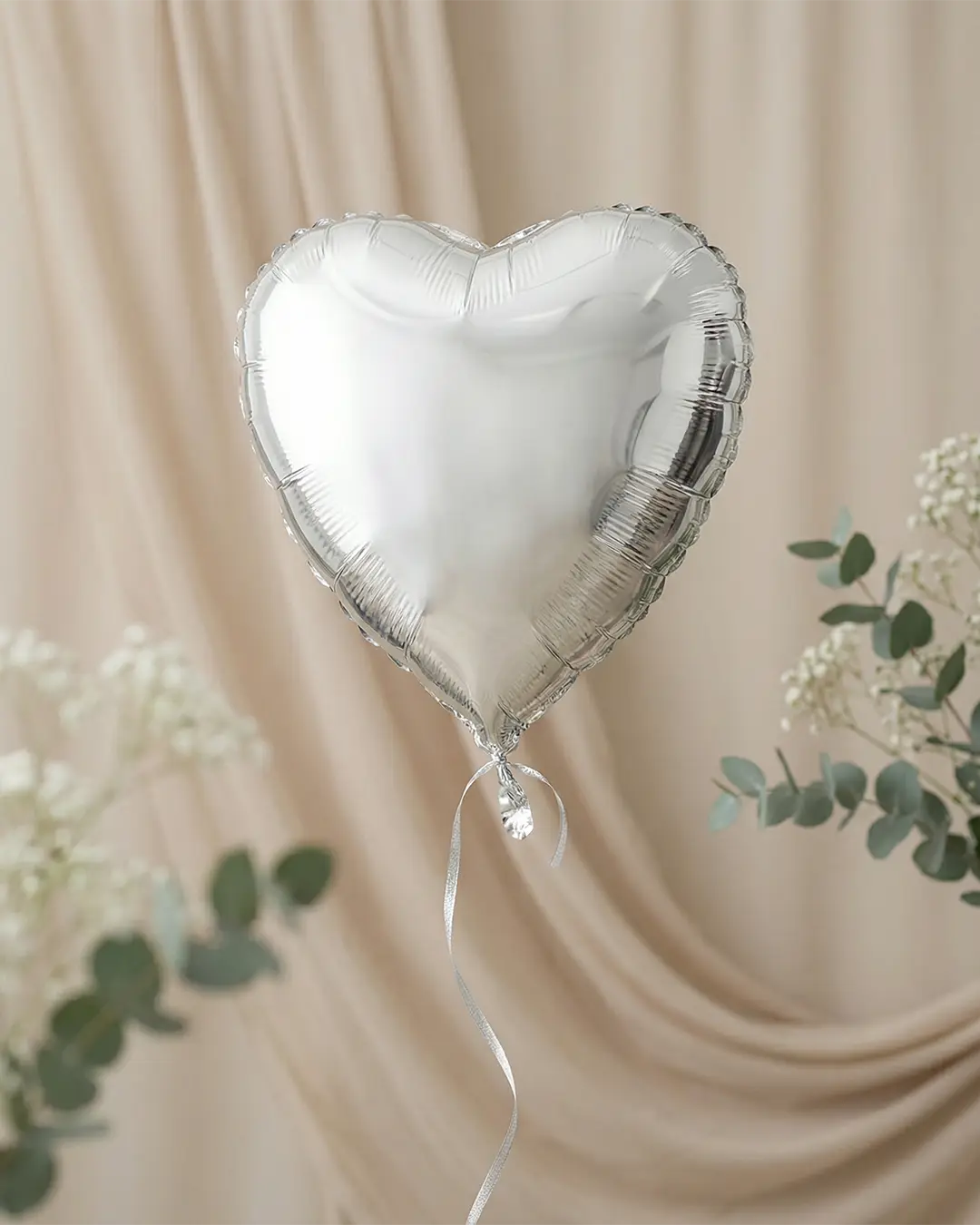 folieballon, hjerte, 45 cm, sølv