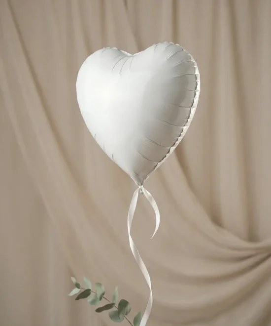 folieballon, hjerte, 45 cm, hvid