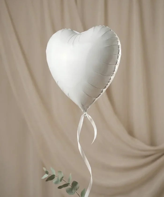 folieballon, hjerte, 45 cm, hvid