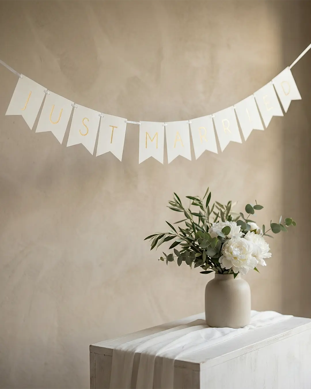 banner Just married, hvid