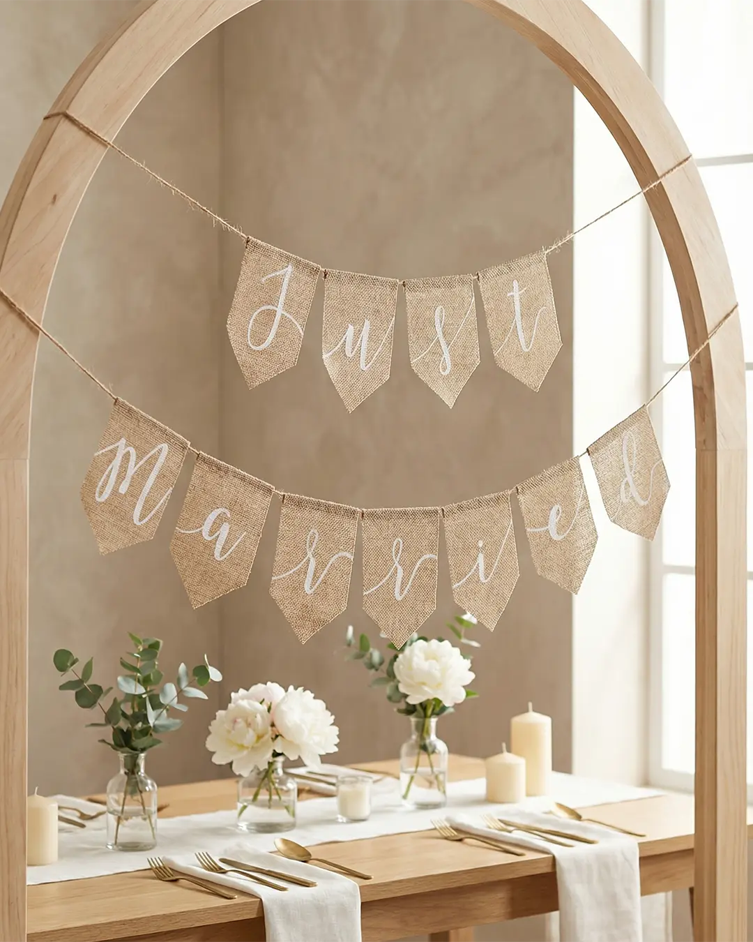 Just Married Banner i Hessian 23x185 cm | Rustik Bryllupspynt - Billede 2