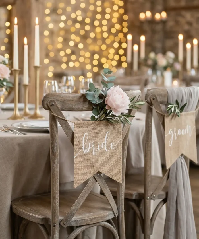 Skilte - Bride/Groom, jute