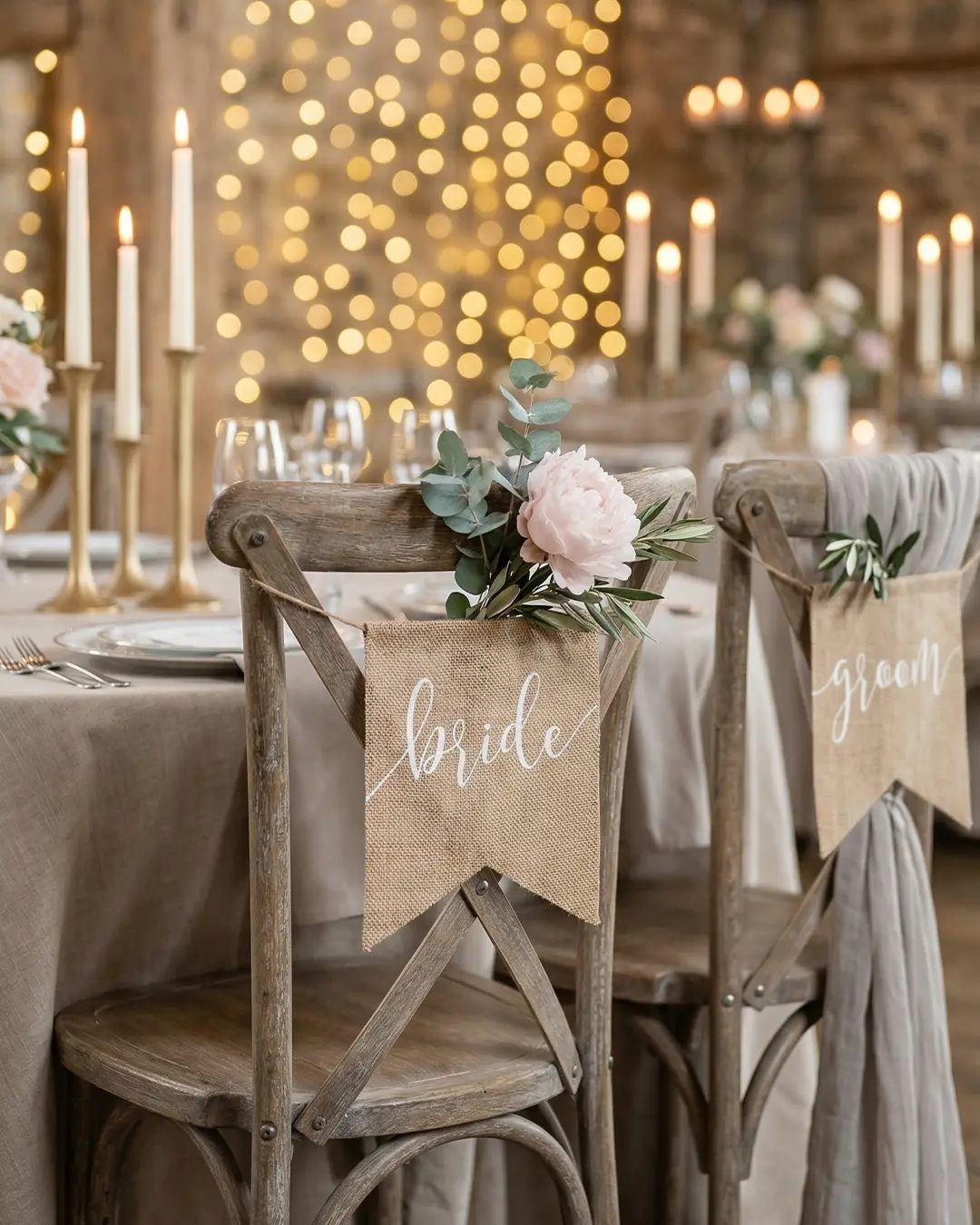 Skilte - Bride/Groom, jute