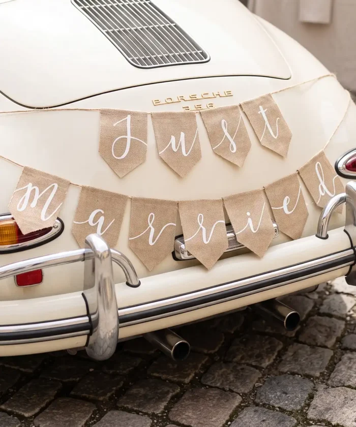 Just Married Banner i Hessian 23x185 cm | Rustik Bryllupspynt