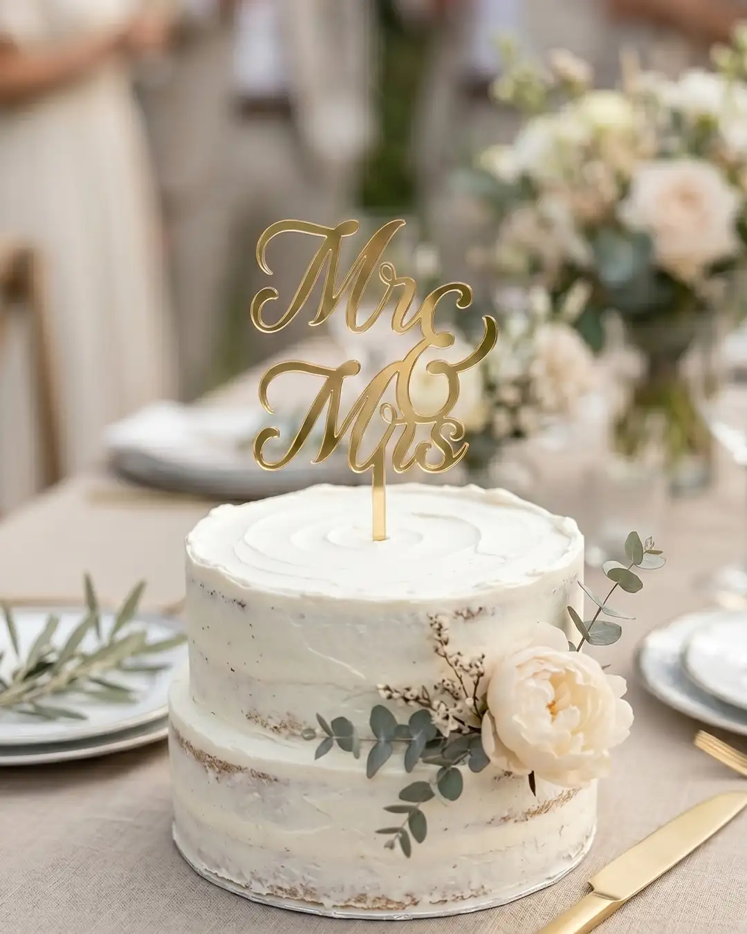 MR & MRS akryl caketopper, guld