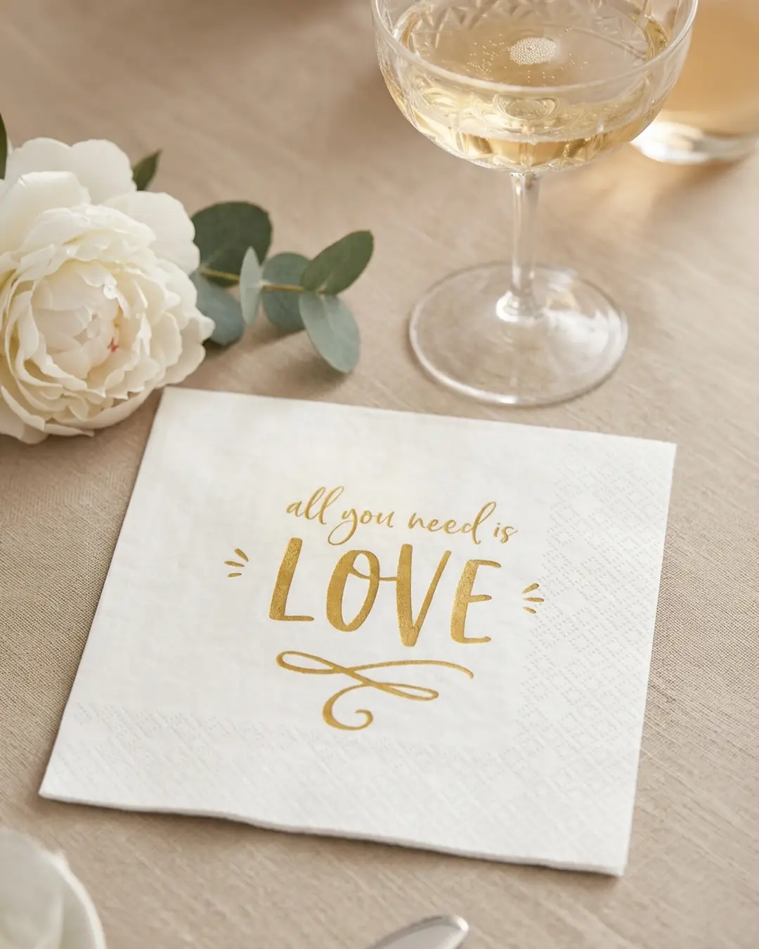servietter - All you need is Love, hvid/guld - 20 stk.