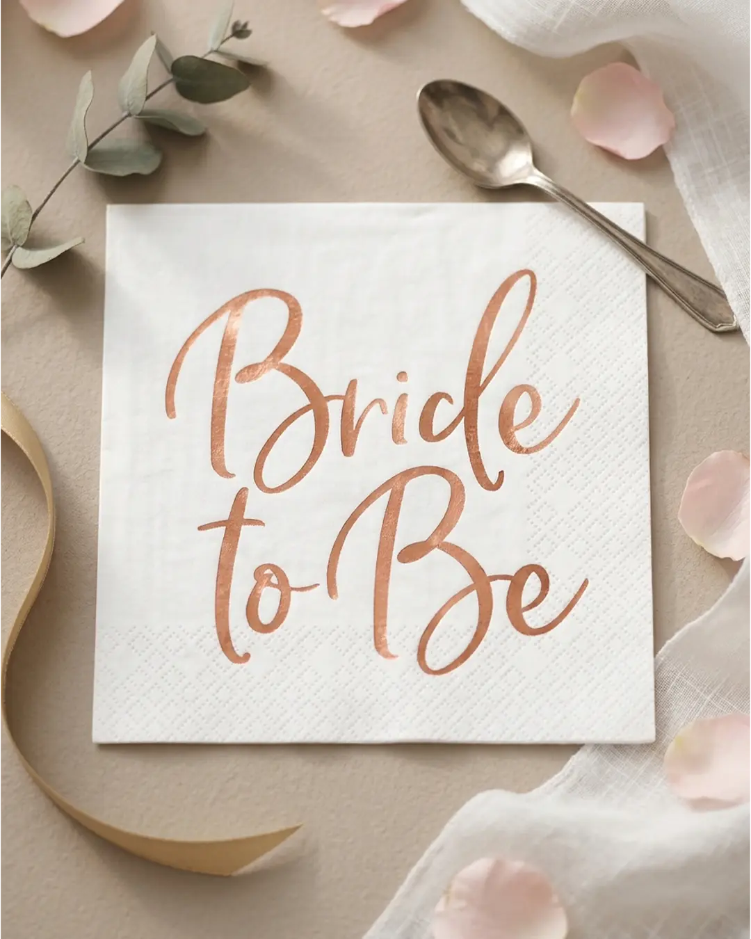 servietter “Bride to be”, hvid/rosaguld - 20 stk.