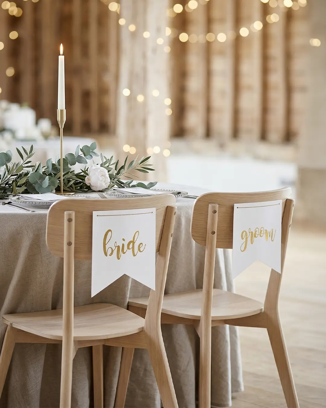 Skilte - Bride/Groom, hvid/guld - Billede 2