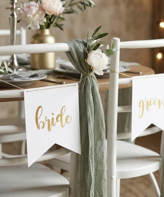 Skilte - Bride/Groom, hvid/guld