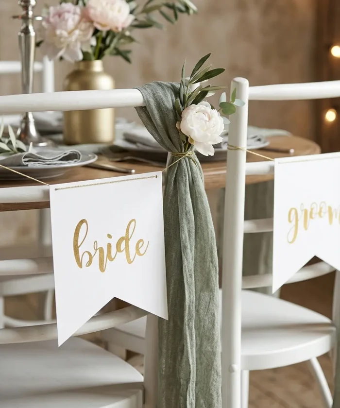 Skilte - Bride/Groom, hvid/guld
