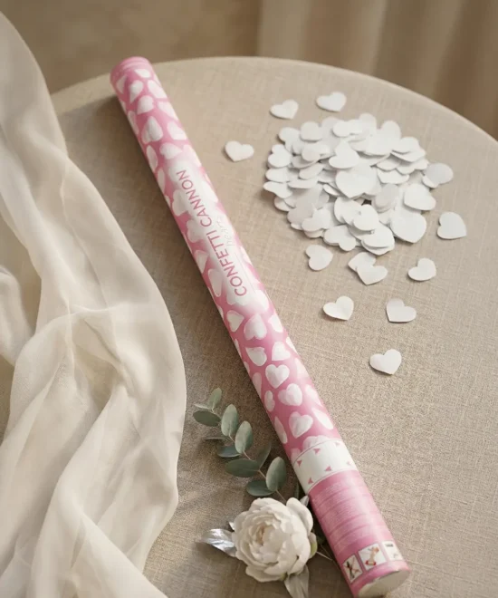konfettirør med hjerter, hvid, 80 cm