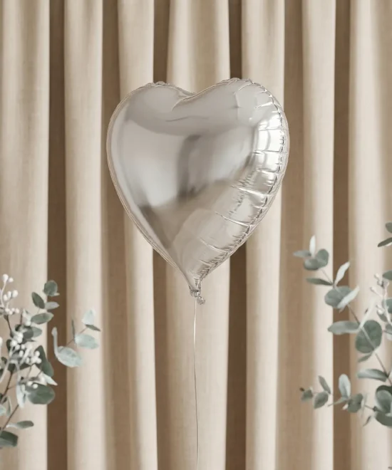 folieballon hjerte, 61 cm, sølv