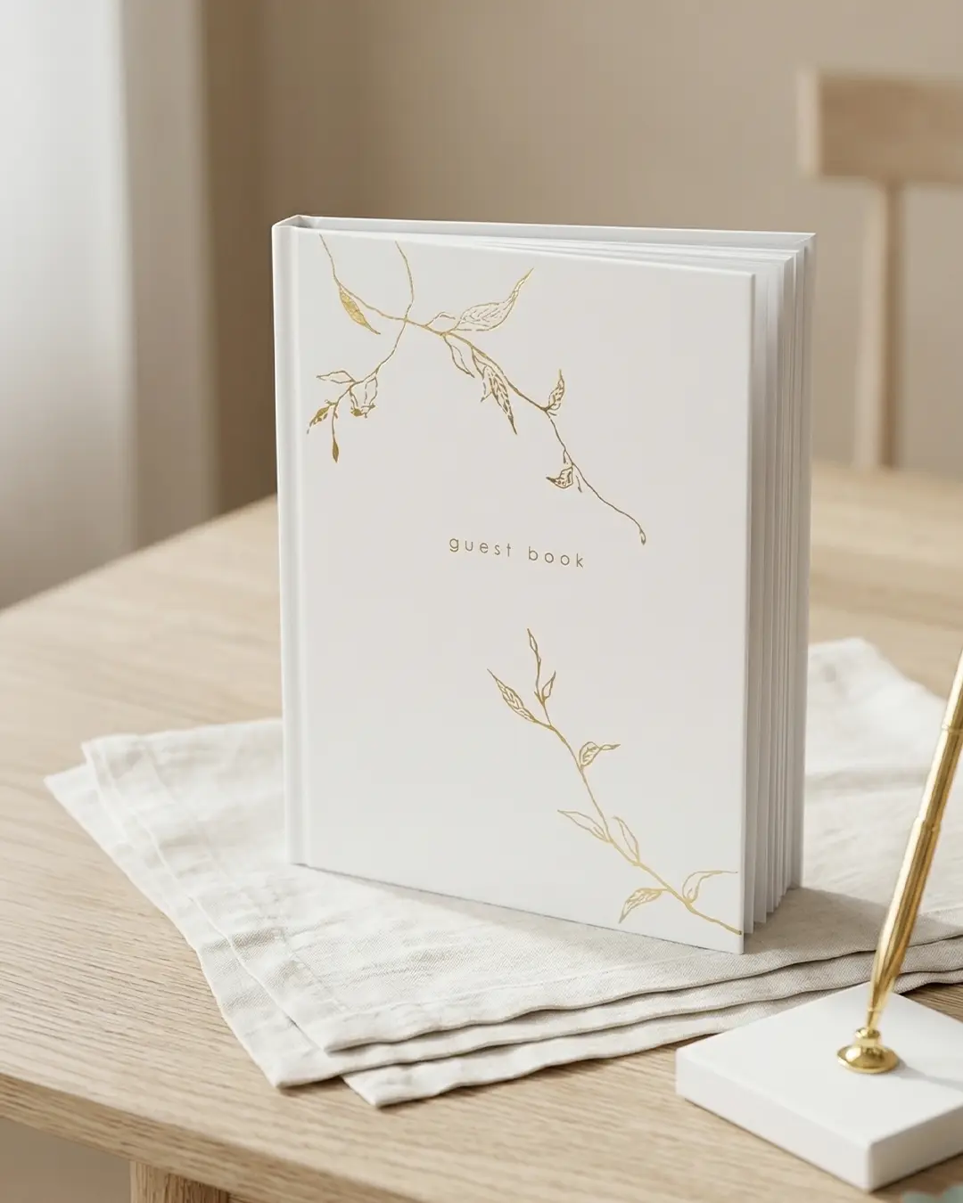 Gæstebog Hvid m. Guld Design