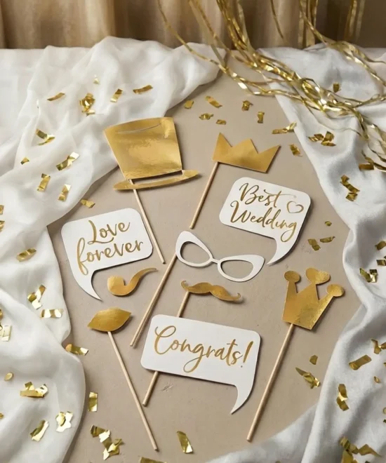 photobooth rekvisitter til bryllup, guld