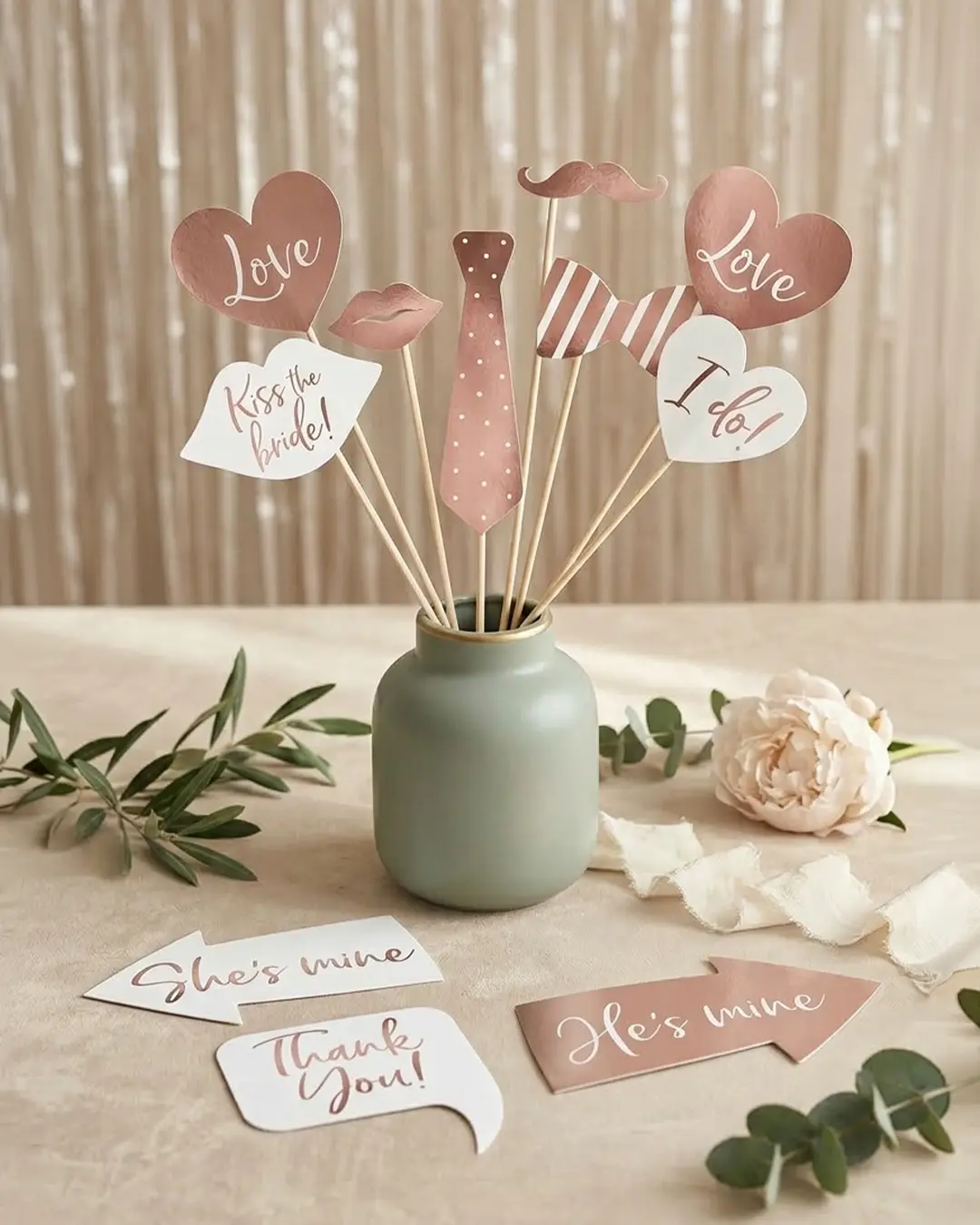 photobooth rekvisitter til bryllup, rosaguld - Billede 2