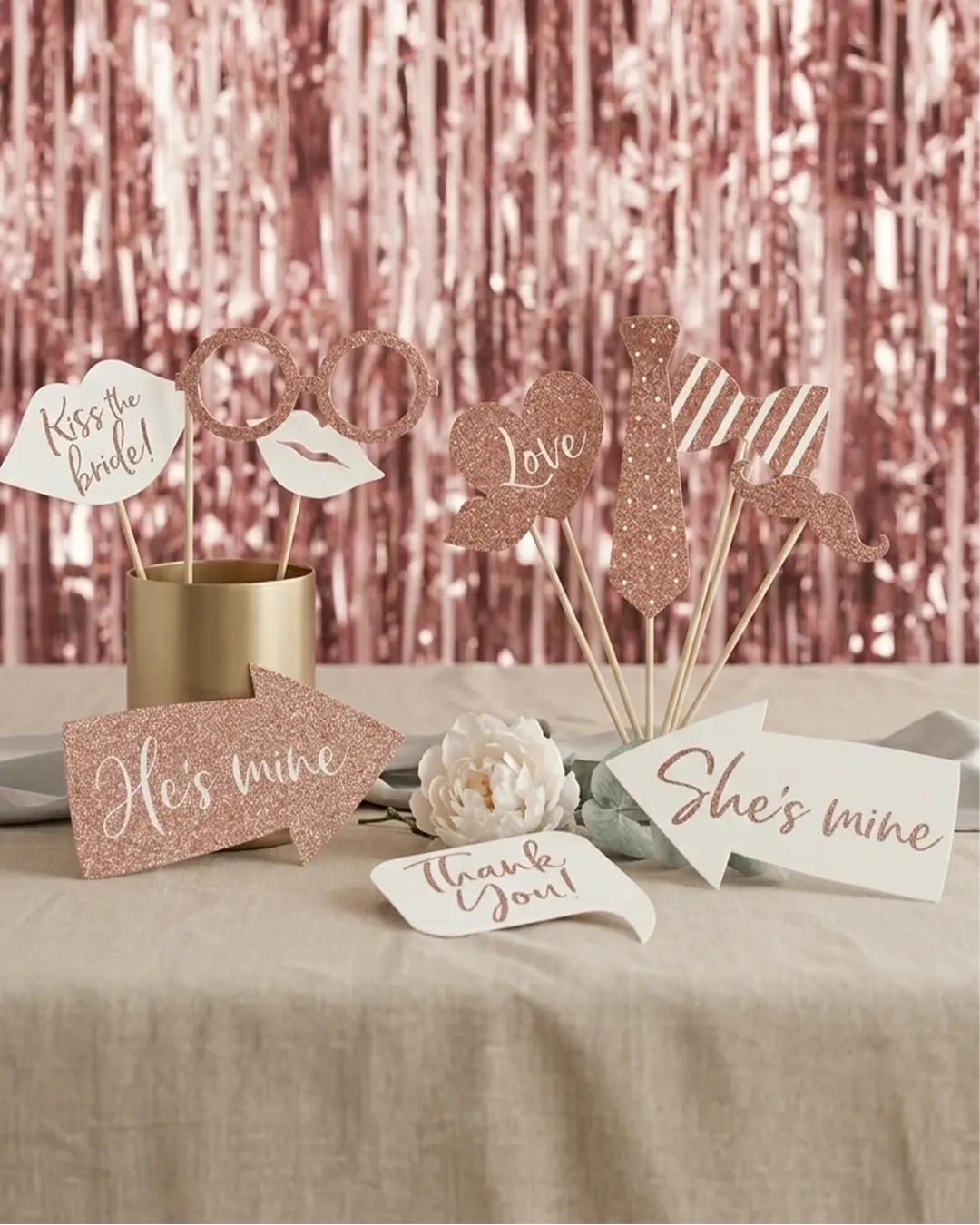 photobooth rekvisitter til bryllup, rosaguld - Billede 3