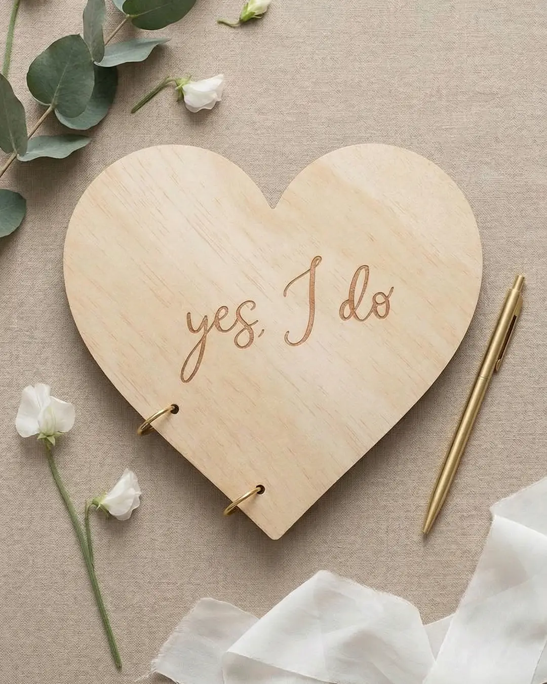 Gæstebog i Træ – Hjerte "Yes, I do" | Bryllupsgæstebog - Billede 3