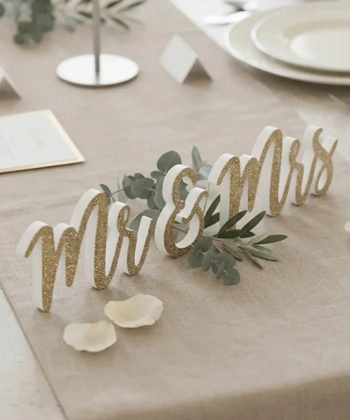 træskilt MR & MRS, guld
