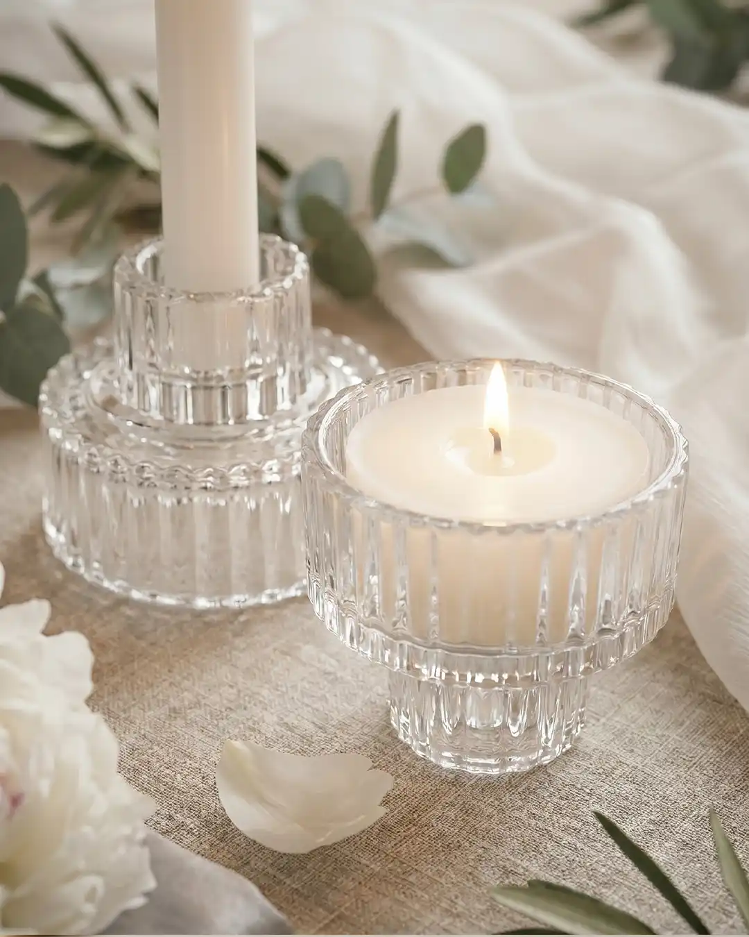 4 stk. Glas lysestage 2-i-1