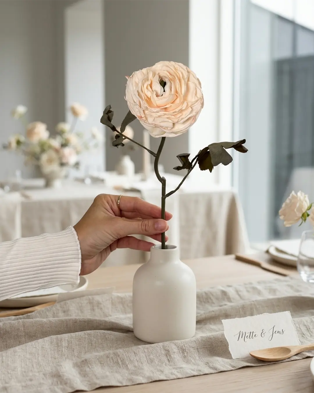 Silkeblomst Ranunkel 39 cm - Creme