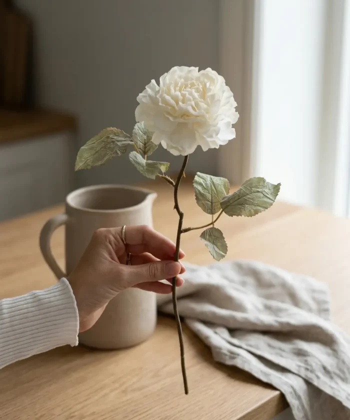 Silkeblomst Rose 38 cm - Hvid
