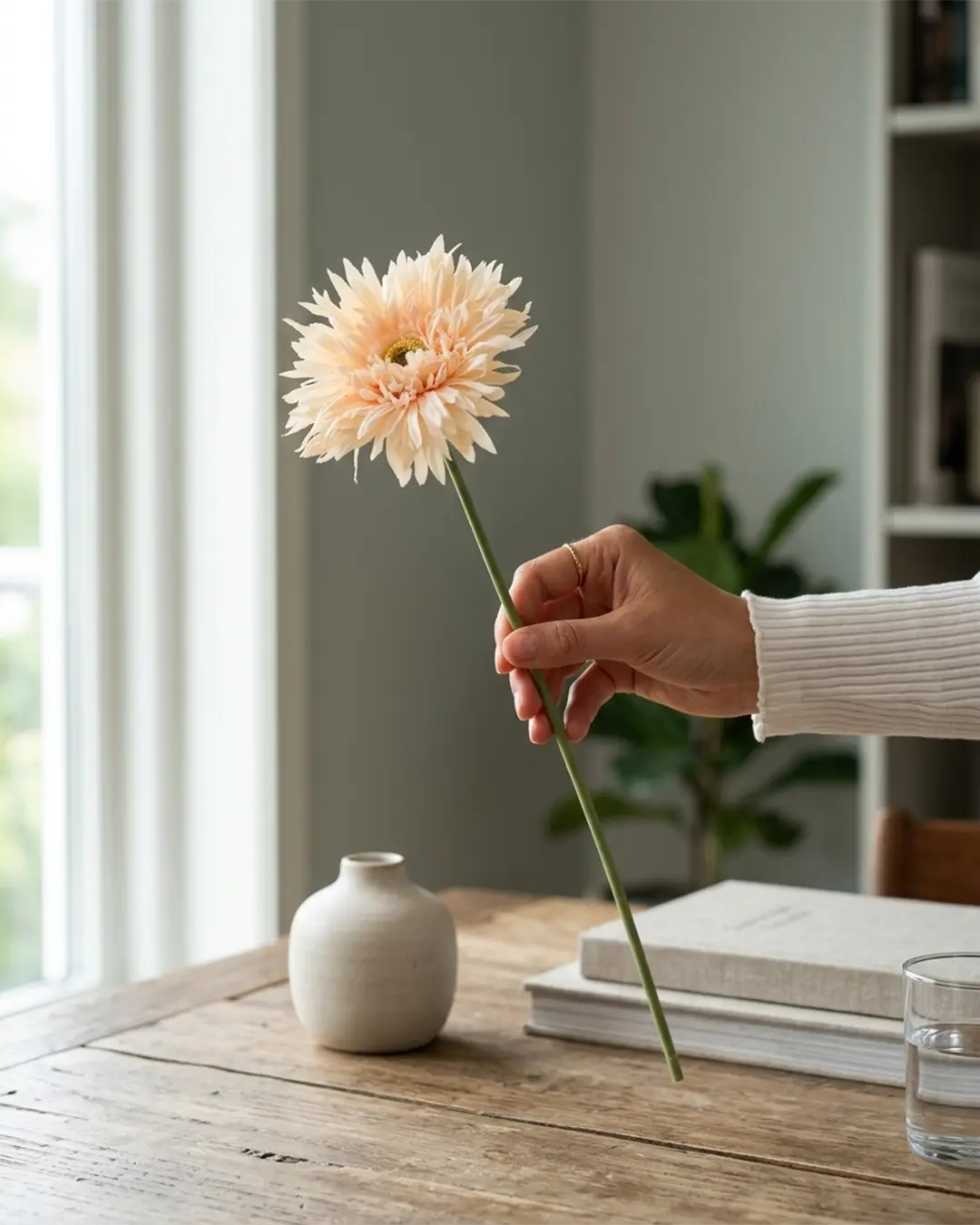 Silkeblomst Gerbera 43 cm - Creme