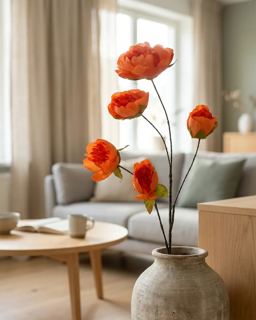 Silkeblomst Pæon 110 cm - Orange